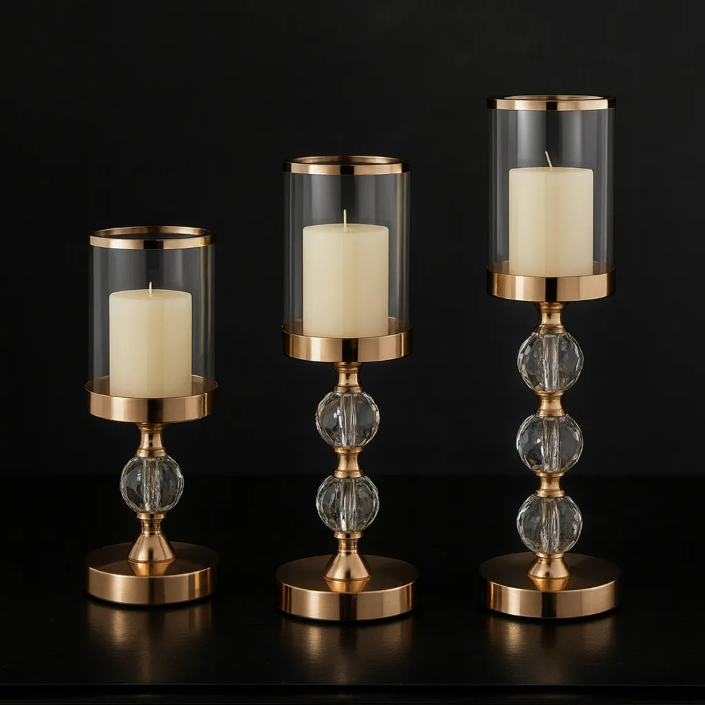 Apt Da191A Set de 3 Bougies Dorées Élégantes pour Décoration de Table - 3