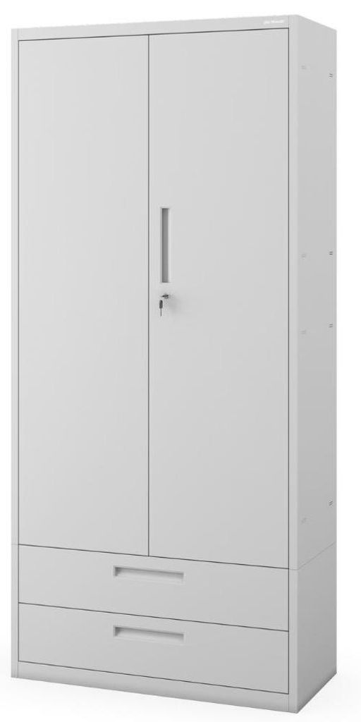 Metallschrank mit Doppel-Schublade MEGAN 195x90x40cm Grau | Büroschrank Aktenschrank Stahlschrank Fachbodenschrank Werkstattschrank