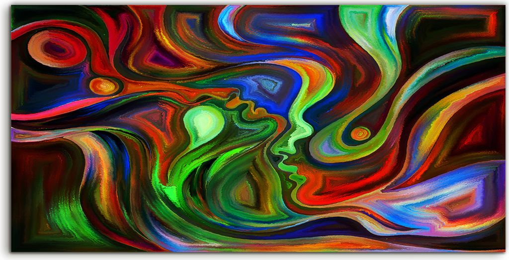 Coloray Canvas 140x70 Wandbild Leinwand Bilder bunte Abstrakte Linien Gesichter malen