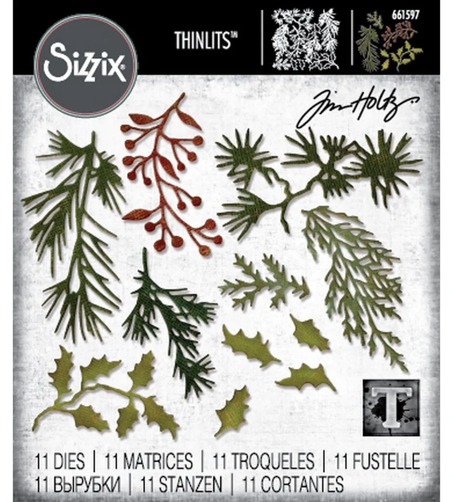 Sizzix Thinlits Holiday Greens Tim Holtz 661597 Set de 11 Pochoirs - 2