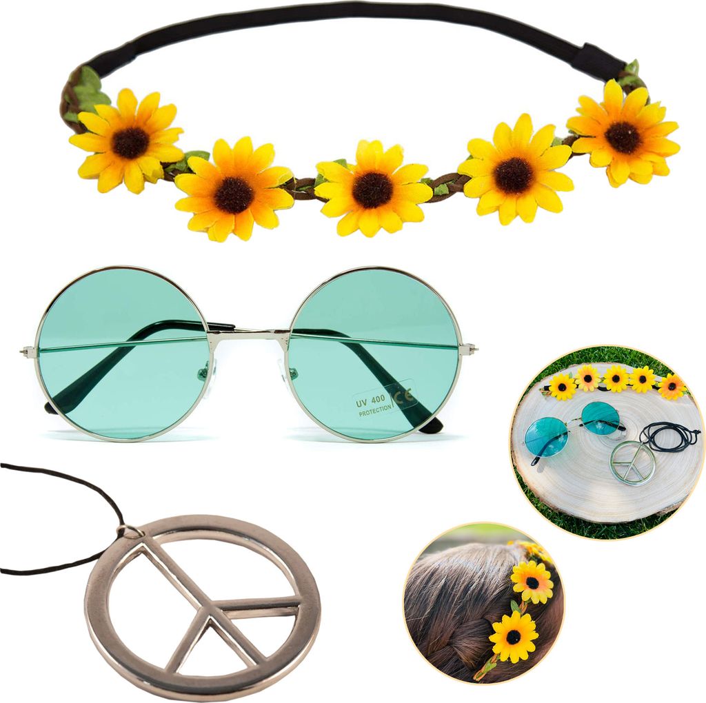 Oblique Unique Hippie Kostüm Accessoire Set - Sonnenbrille Produktbild 