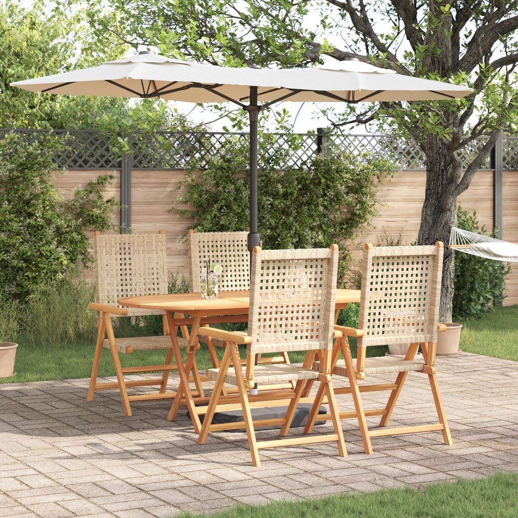 Desgin 5-tlg. Garten-Essgruppe Beige Massivholz Akazie & Poly Rattan - Gartentische 3375734