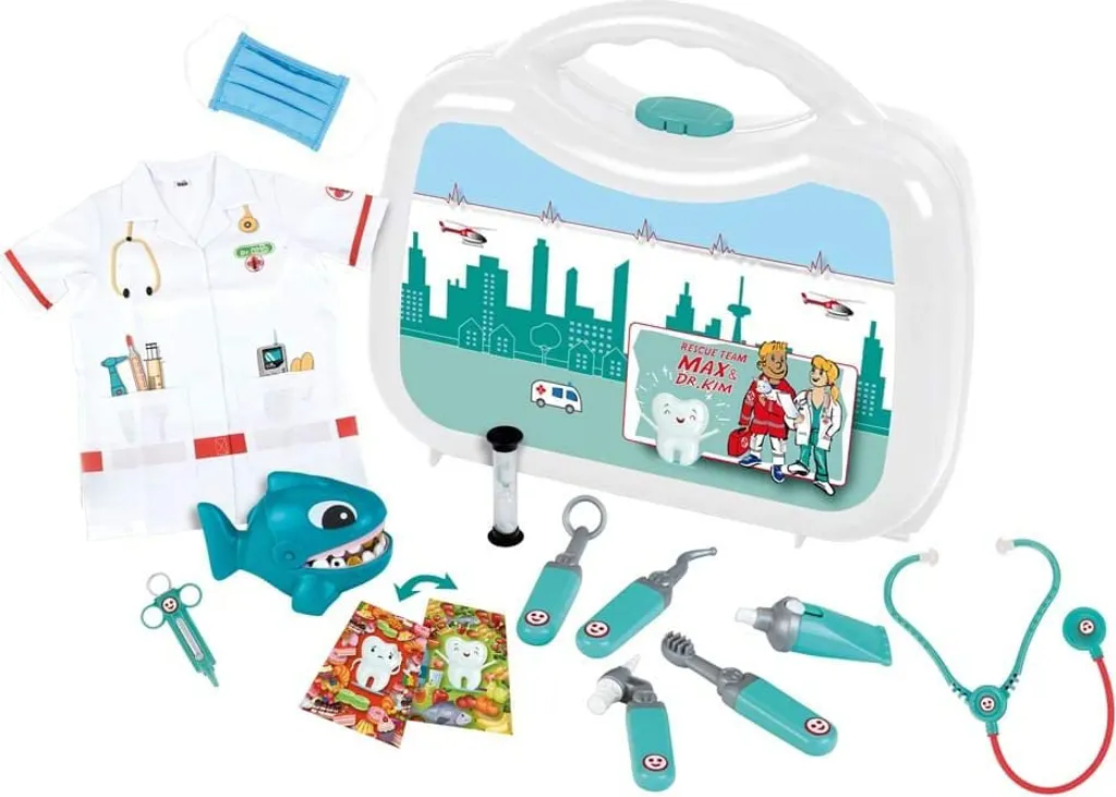 Kit dentiste enfant deluxe 15 pièces avec blouse et vrais outils