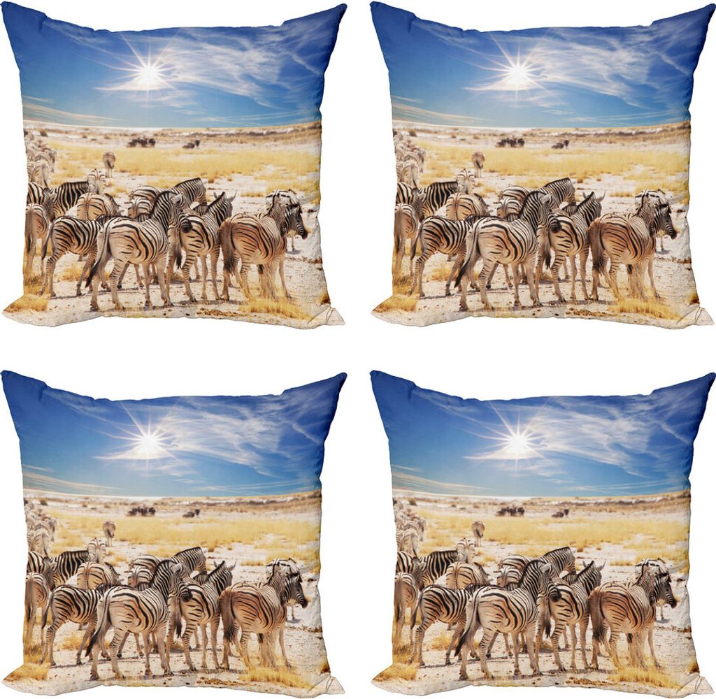 ABAKUHAUS Afrika Kissenbezug Set (4 Stück), Africa Safari Park, Moderner Doppelseitiger Digitaldruck, 40 cm x 40 cm, Mehrfarbig