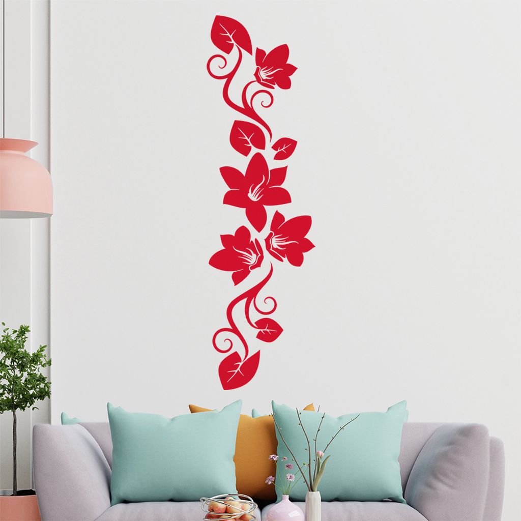 Blumen - Linien Wandtattoo in 6 Größen - Wandaufkleber Wall Sticker - Dekoration, Küche, Wohnzimmer, Schlafzimmer, Badezimmer
