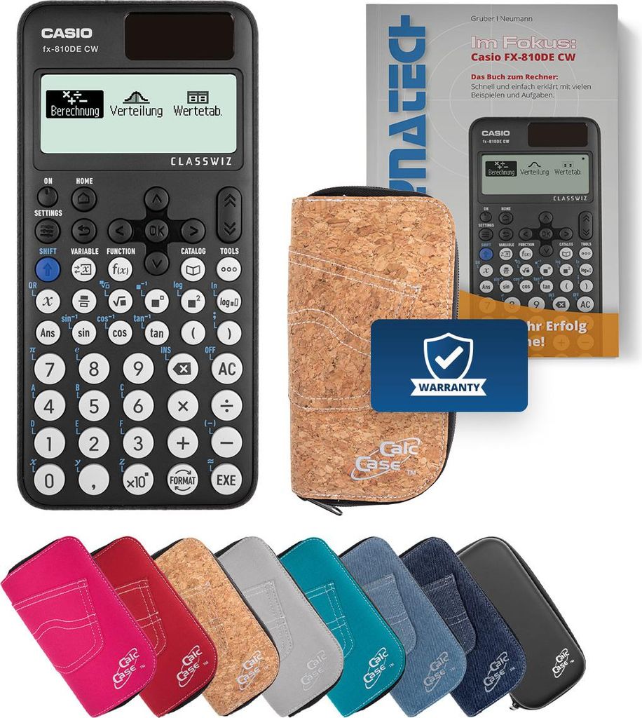 Casio FX-810 DE CW Taschenrechner mit Schutztasche kork und Fachbuch