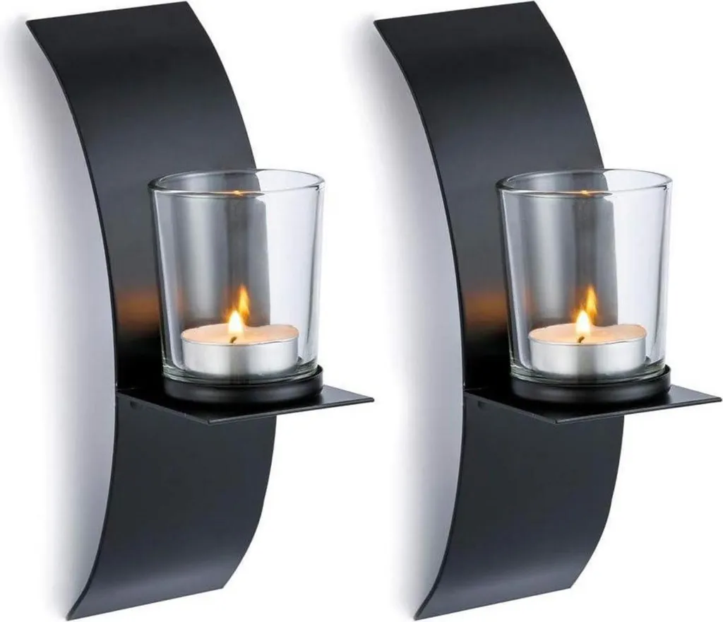 Porte-bougie à chauffe-plat mural en métal noir design créatif 2 pièces