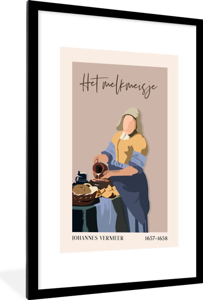 MuchoWow Gerahmtes Poster Alte Meister - Milchmädchen - Rosa - Vintage 60x90 cm - Poster mit Schwarzem Bilderrahmen Wandposter Rahmen Foto Bilde...