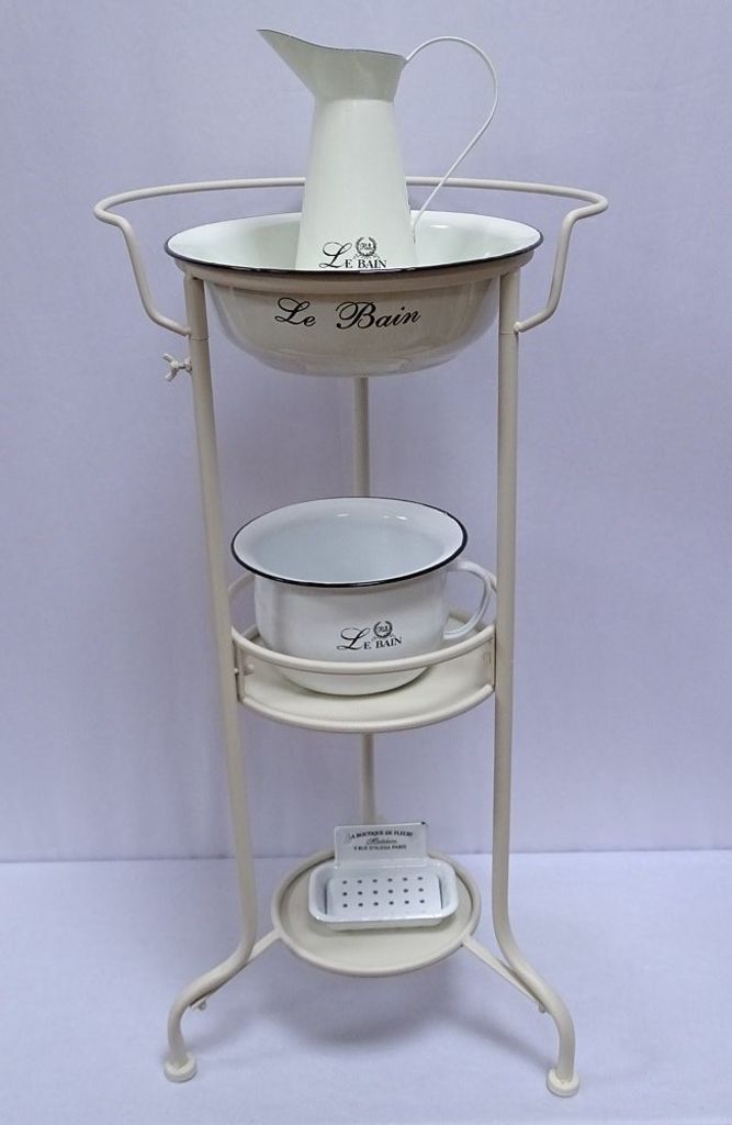 Waschtisch-Set Kanne und Waschschüssel aus Emaille im Lanhaus-Stil Waschset 