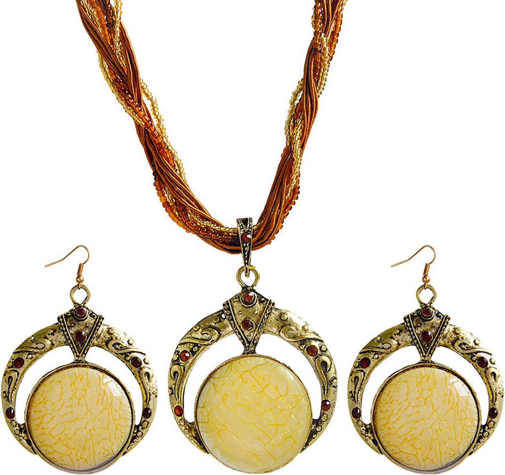 2 Teile/satz Böhmischen Einzigartige Geschnitzte Runde Ohrringe Halskette Set Multilayer Perlen Kette Anhänger Halskette Haken Ohrringe Schmuck Z...