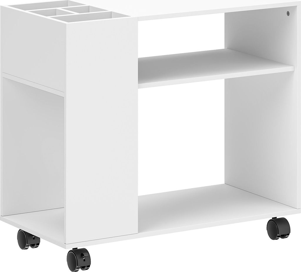 Druckerständer Druckertisch mit Unterteiltem Fach, Ablageflächen für Büro 70 x 34 x 60 cm Weiß