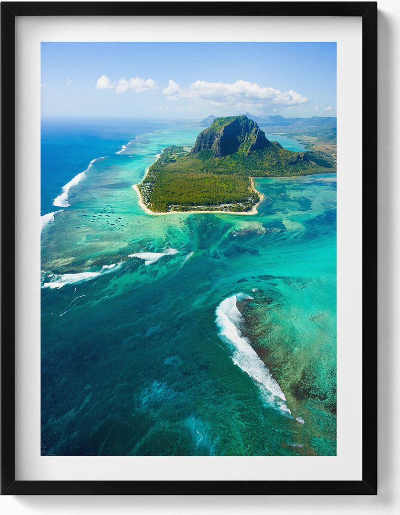 Türkisfarbenes Meer aus der Vogelperspektive– Wandbild mit Rahmen – Gerahmtes Bild – Wanddekoration – 60x80 cm – Schwarz Rahmen