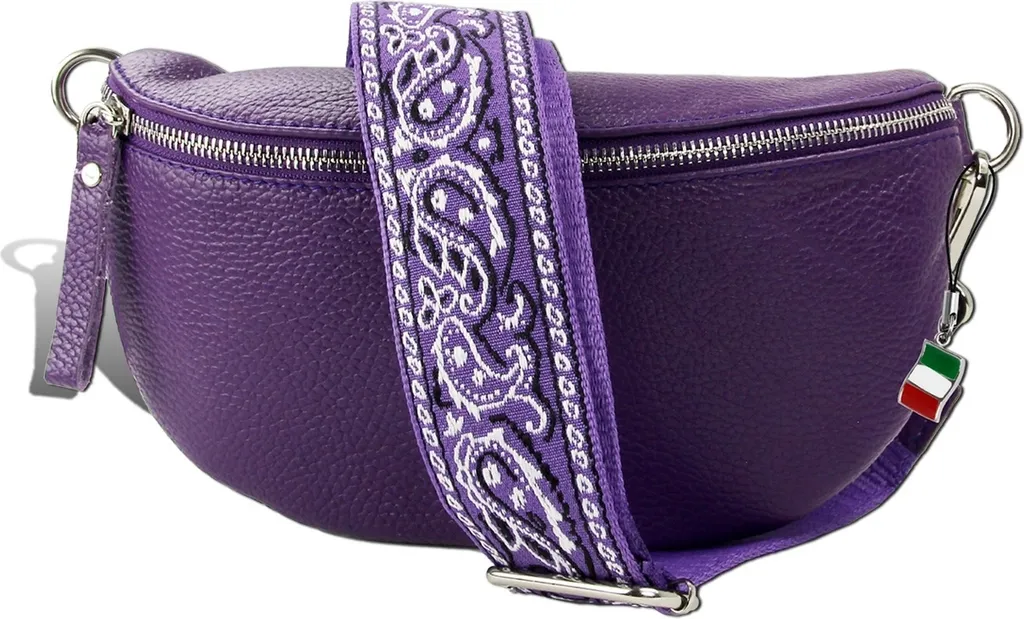 Sac banane violet Florence avec sangle cuir adaptée - Design italien