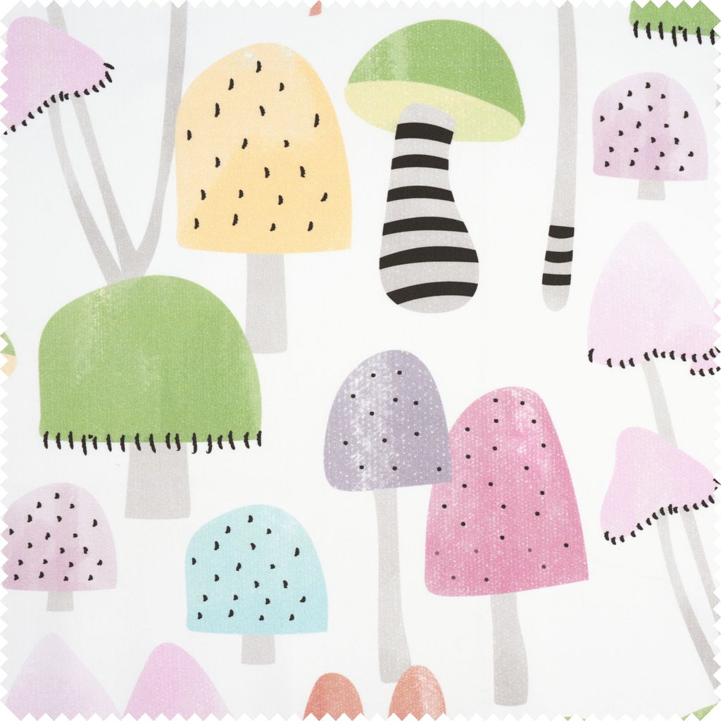 Motiv-Stoff Satinoptik "Bunte Pilze", 140 cm breit, Meterware
