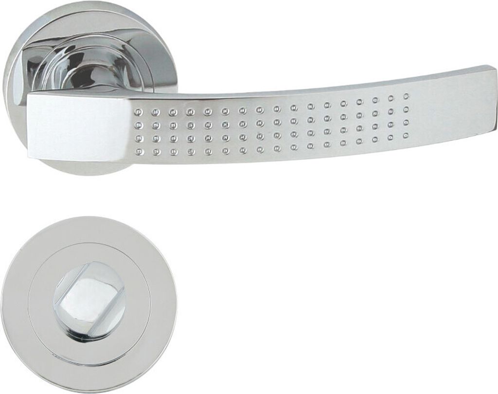 DOMINO Türgriff Drückergarnitur WC - Badezimmer Set | Rund-Rosette | Türbeschlag für Badezimmertüren | Set WC - Rosetten-Garnitur | Türklinke...