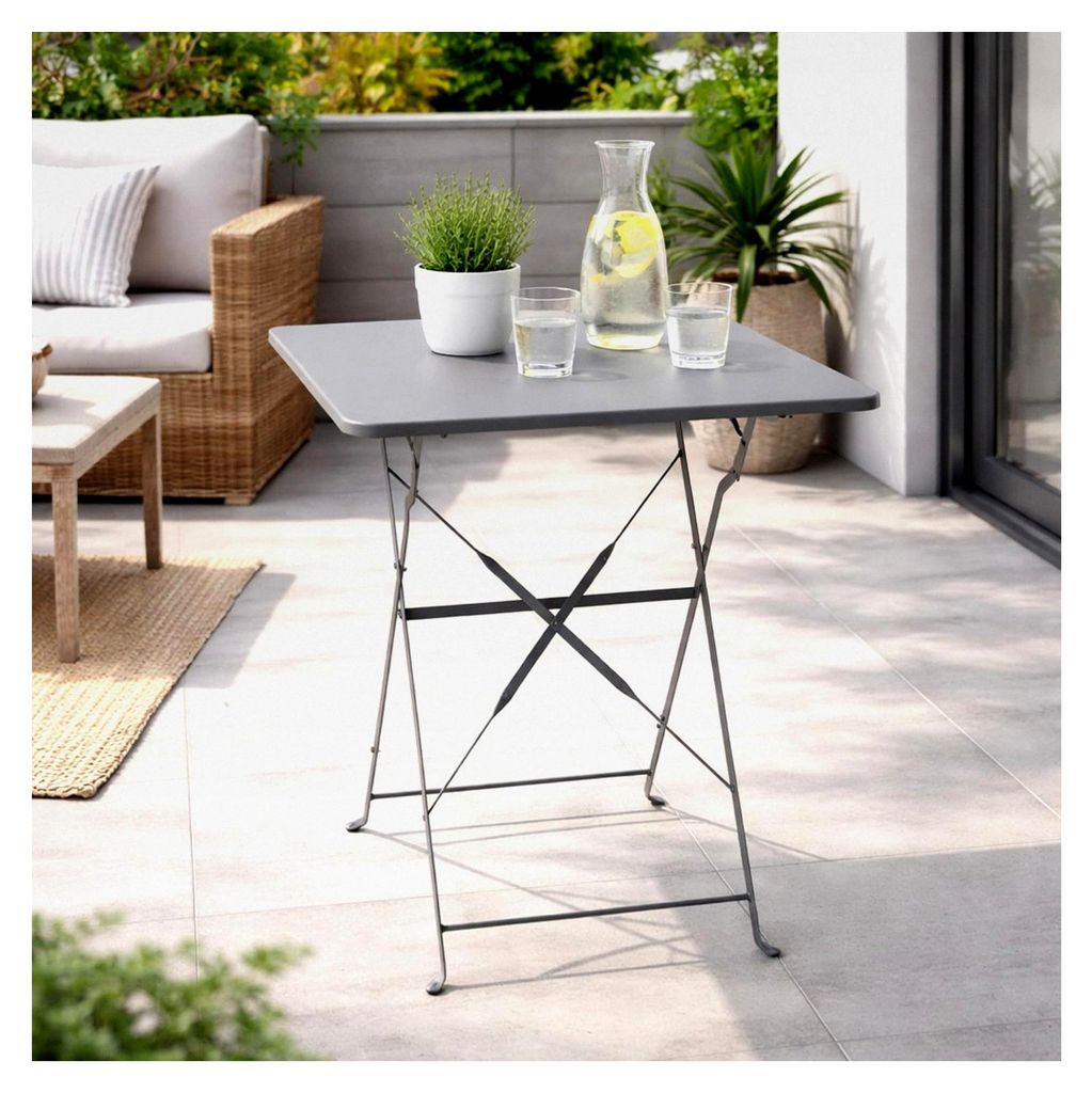 Klappbarer Outdoortisch Bistrotisch Campingtisch Balkontisch Gartentisch Metall 60x60xH71cm Anthrazit