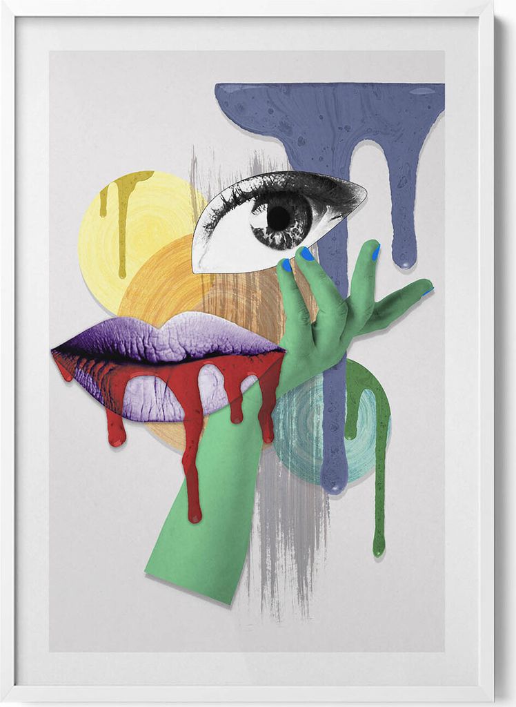 Surreale Collage– Wandbild mit Rahmen – Gerahmtes Bild – Wanddekoration – 70x100 cm – Weiß Rahmen