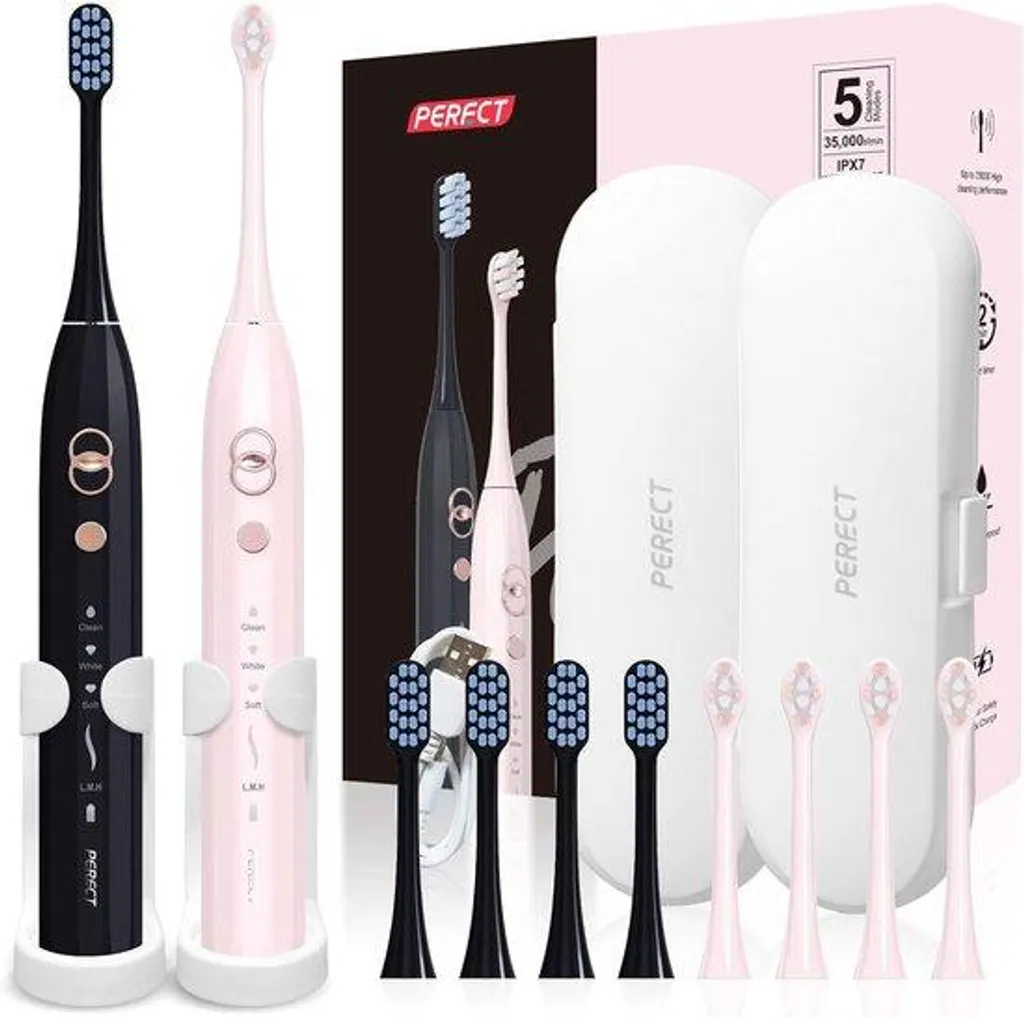 Kit hygiène dentaire : brosse à dents électrique étanche et 8 brossettes