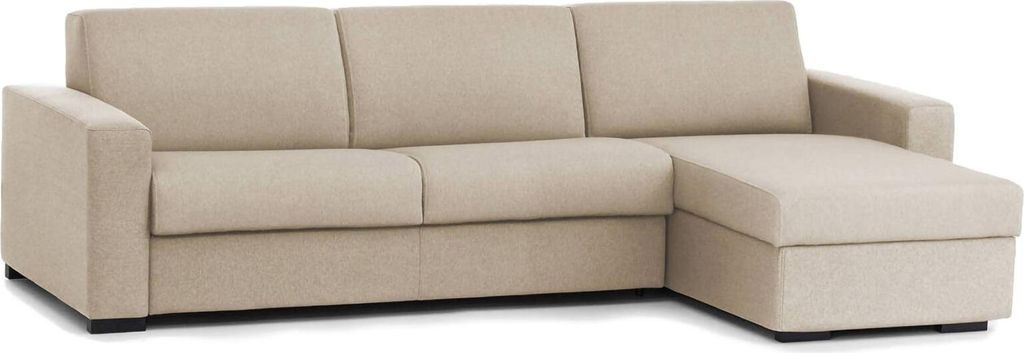 Schlafsofa Dabakar, Ecksofa, 100% Italy, Sofa mit Drehöffnung, mit Wendebehälter Halbinsel, mit Standard-Armlehnen, Cm 280x95h90, Beige