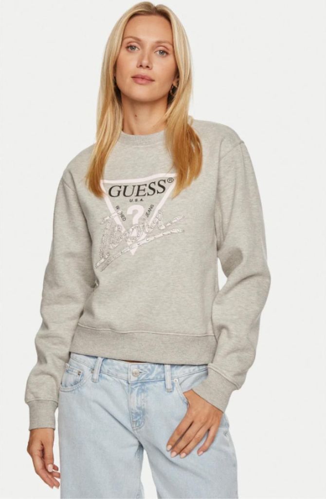 GUESS Damen CN Icon Sweatshirt, Grau, Größe L – Stilvolles Produktbild 
