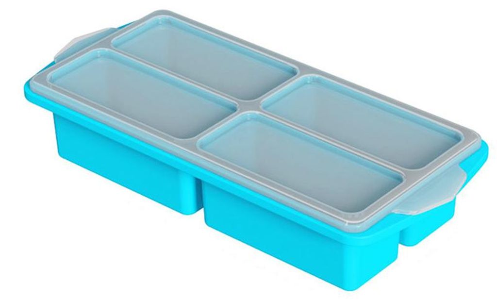Silikon Eiswürfel und Gefrierbox 4 Kammern 250ml pro Fach wiederverwendbar mit Deckel für Suppe Sauce Kräuter Meal Prep