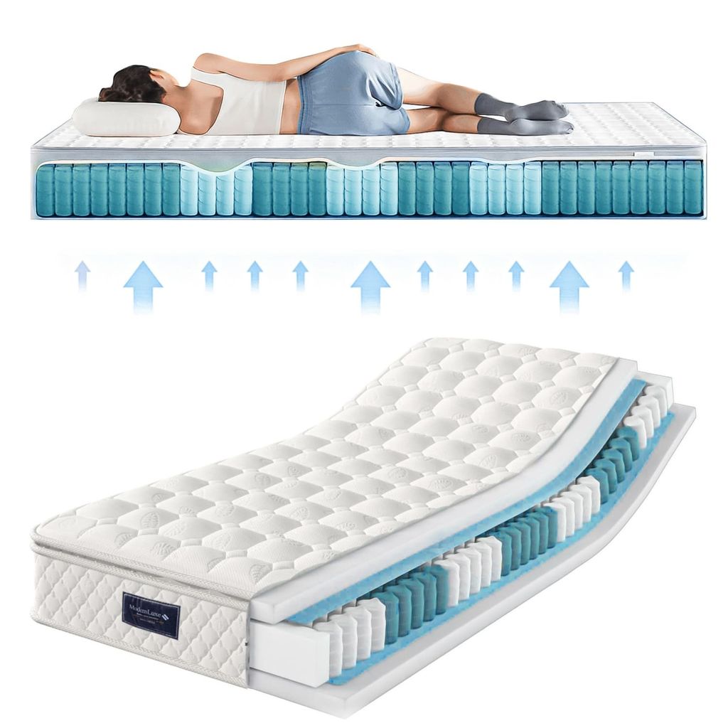 Federkernmatratze(90x200cm,25cm Höhe,H3)7 Zonen Kaltschaum Matratze,Taschenfederker,100% zertifiert,versteppter Mikrofaserbezug-Topping