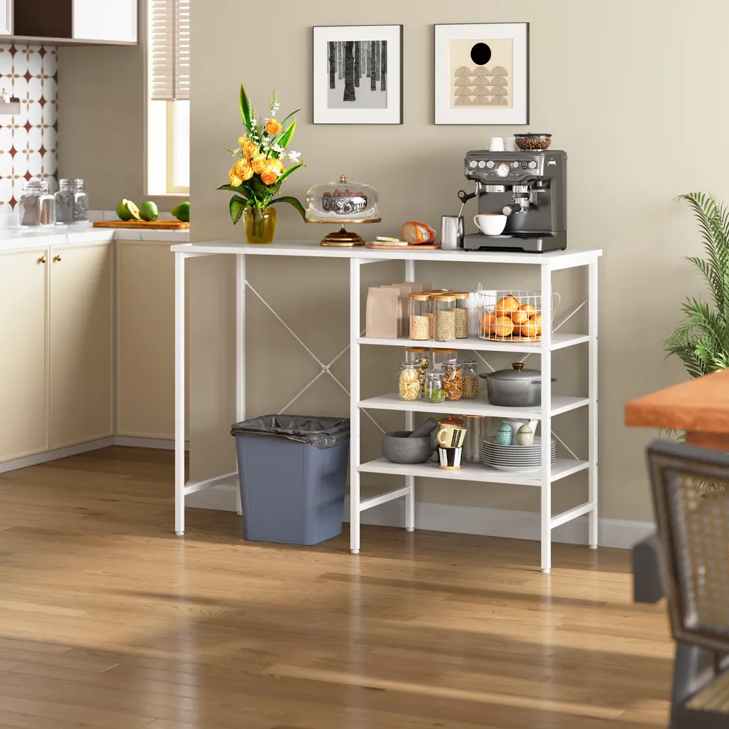 Table de rangement blanche 120 cm avec structure en métal robuste