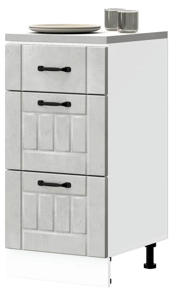 Küchenschrank Küchenzeile, Küchenmöbel Einbauküche, Holzwerkstoff Schrank, Betongrau, Küchenschrank mit 3 Schubladen, 40 x 46 x 81,5 cm