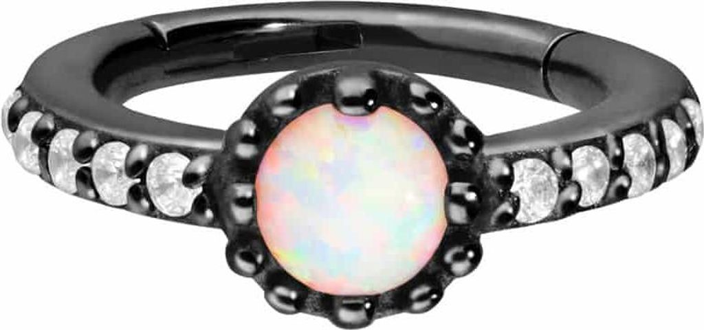 Ohrpiercing, Nasenpiercing, Septum Piercing Chirurgenstahl Segmentring Clicker KRISTALLE + SYNTHETISCHER OPAL Schwarz Innendurchmesser: 8 mm