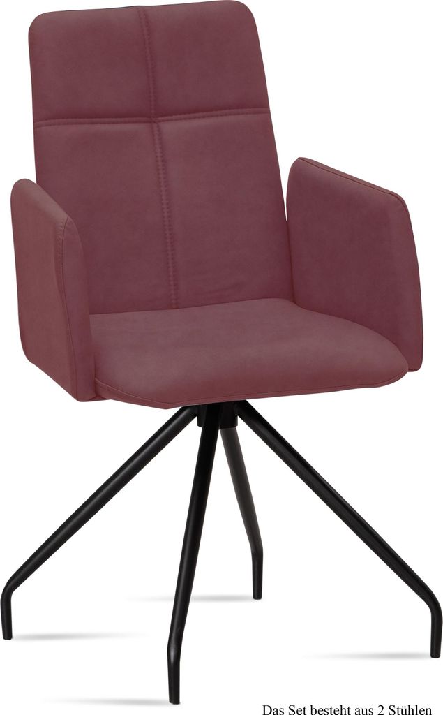 Armlehnstuhl (2er-Set) Devaki 52x92x60 Schwarz/Marsala