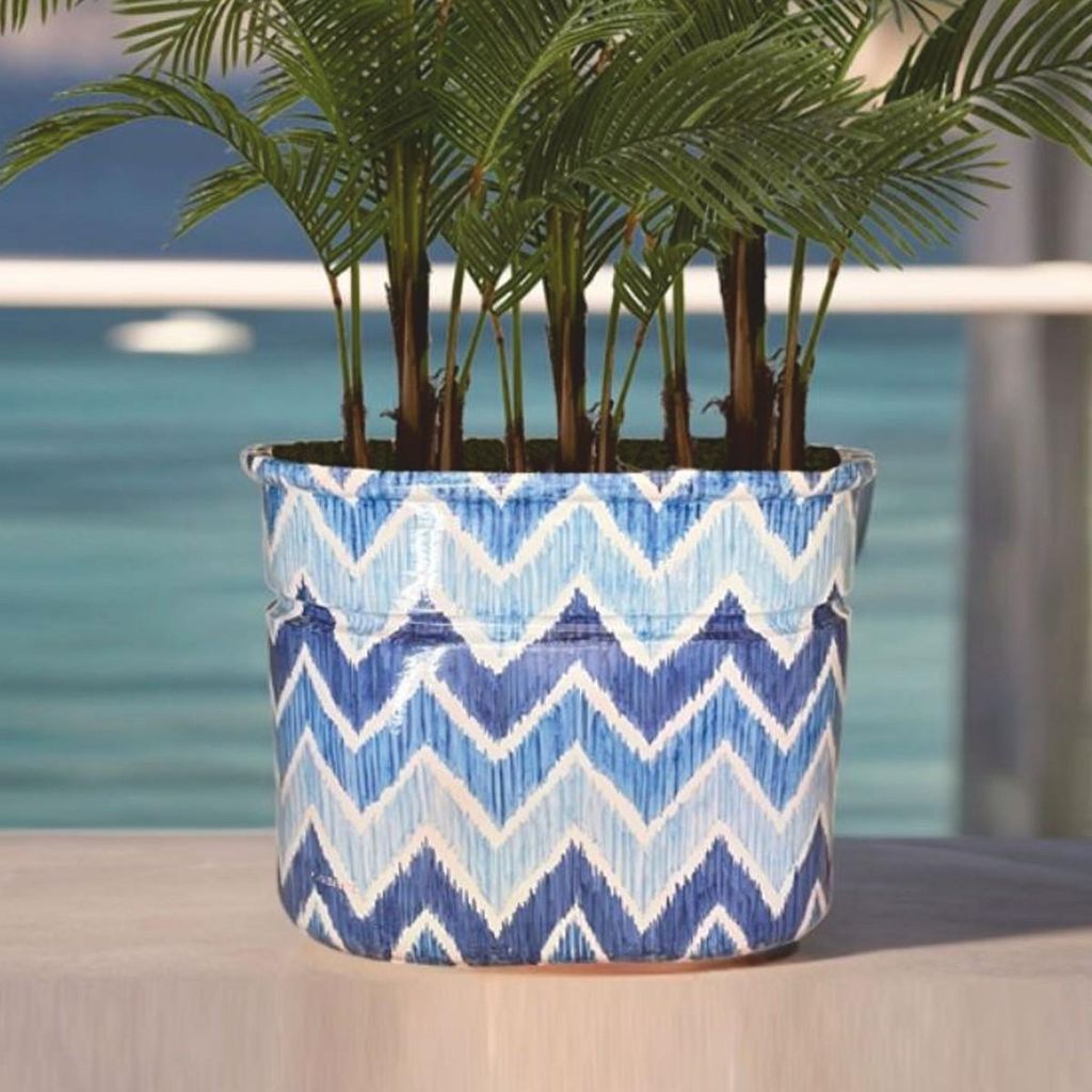 Casa Padrino Luxus Keramik Blumentopf Blau / Weiß 84 x 58 x H. 60 cm - Garten Deko