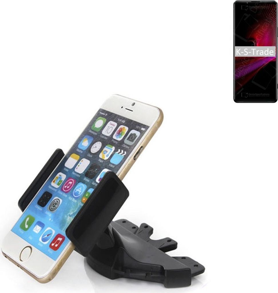K-S-Trade CD Schlitz Halterung kompatibel mit Sony Xperia 1 III Autohalterung KFZ-Halter Radio Handy Halterung 360° drehbar schwarz