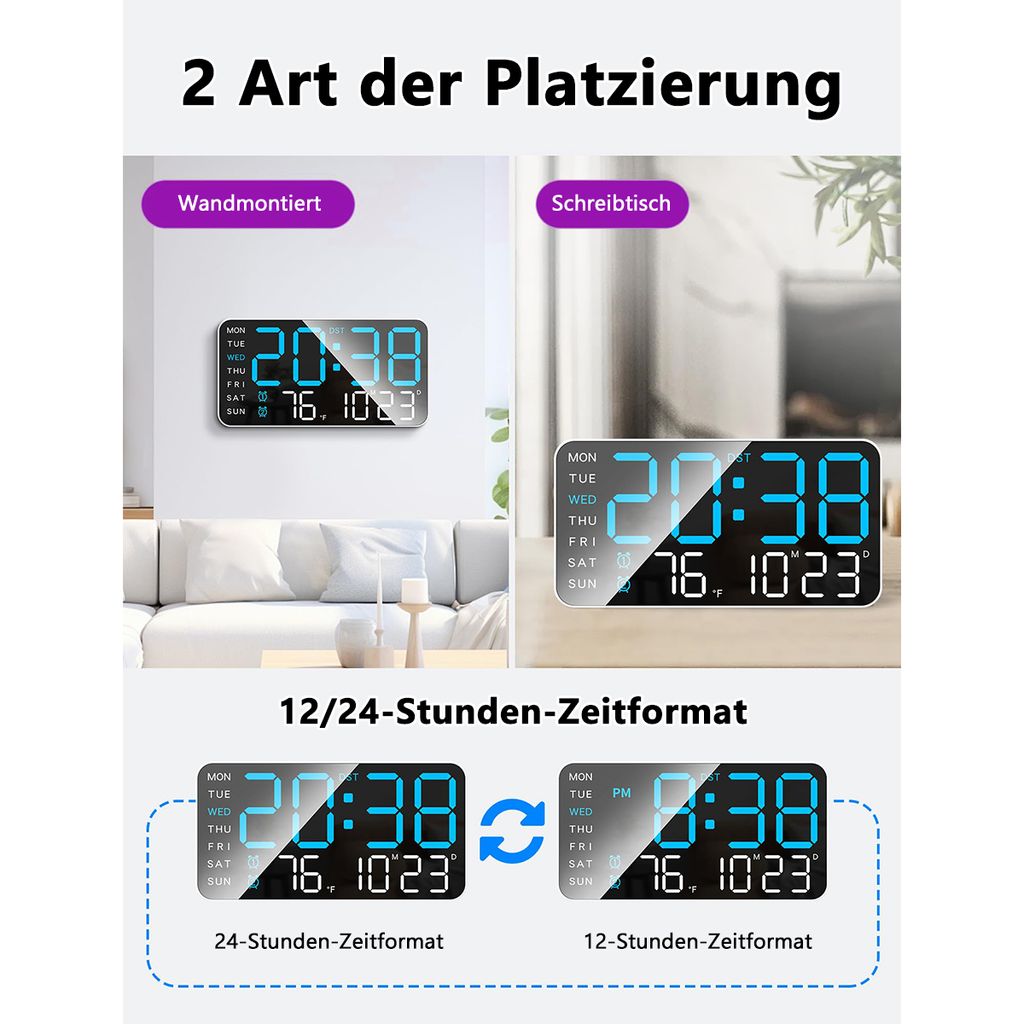 8,4'' Große Digitale Wanduhr, LED Wecker mit Großen Produktbild 2