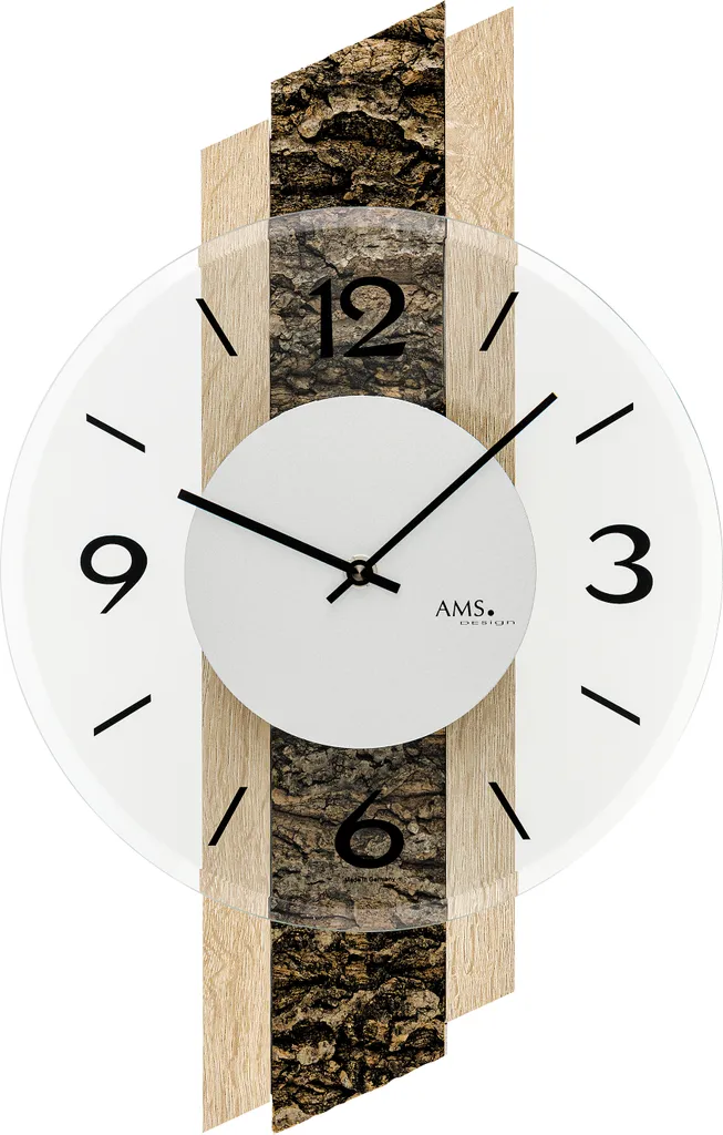 Horloge murale AMS 01-9402 pendule analogique silencieuse en bois clair