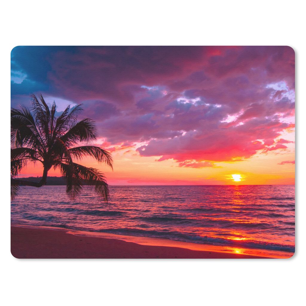 MuchoWow Mauspad Mousepad Sonne - Horizont - Rosa - Palme - Meer 40x30 cm - Mousepads - Maus Mat - Pad - Mausunterlage - Anti Rutsch