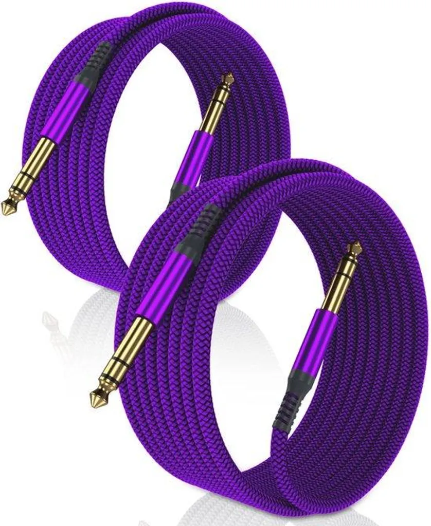 Câble jack 6,35 mm mâle stéréo robuste en nylon pour instrument noir
