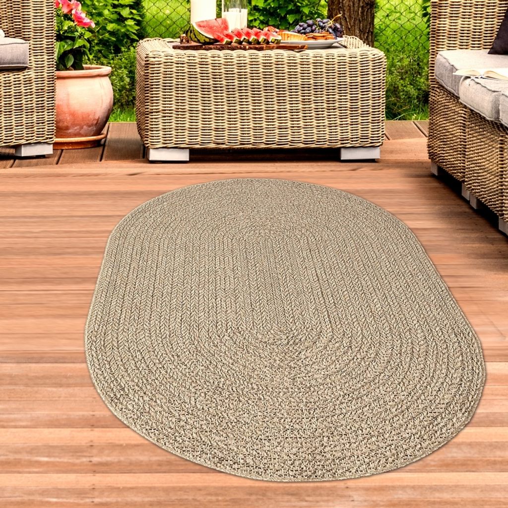 In- und Outdoorteppich im modernen Jute-Look beige/braun Größe - 140 x 200 cm Oval