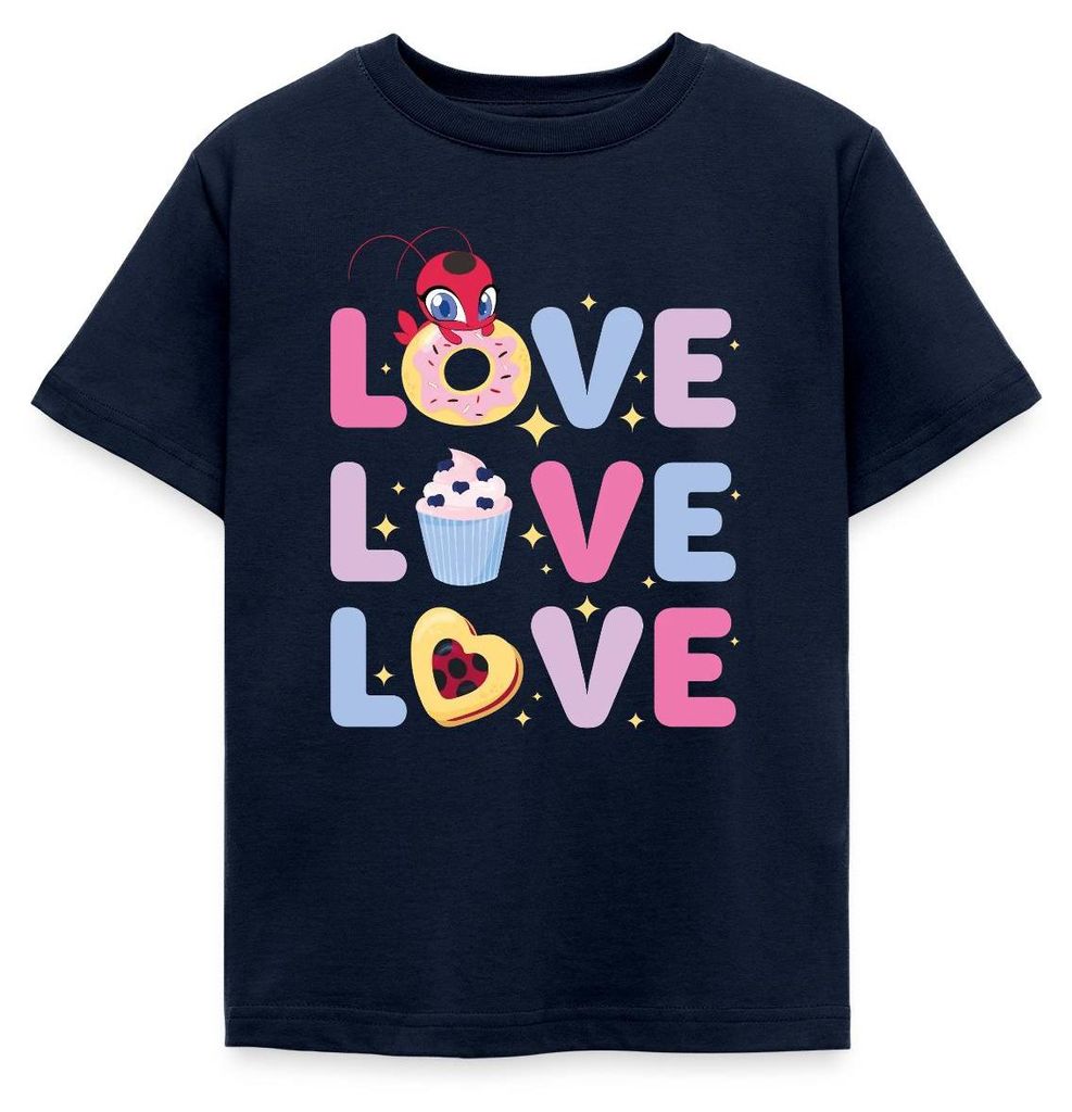Spreadshirt Miraculous Love Love Love Schriftzüge Kinder T-Shirt, 122/128 (7-8 Jahre), Navy