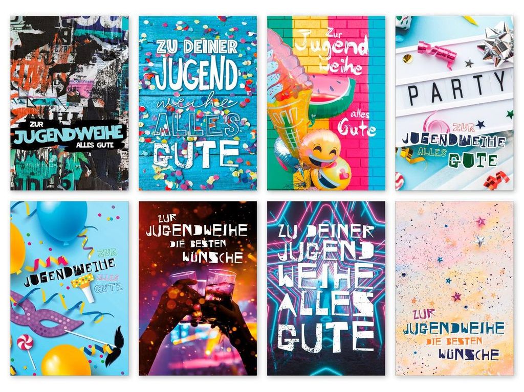 Glückwunschkarten Jugendweihe 100 Stück 8 Motive