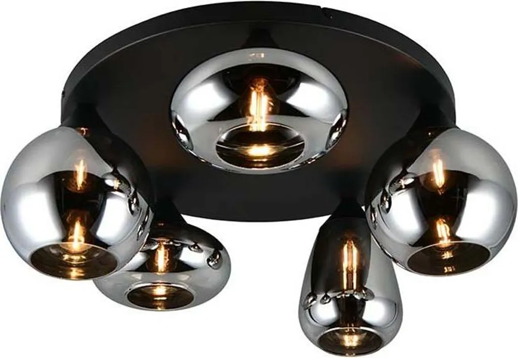Plafonnier design pour grand espace : métal noir et verre gris D 63,5 cm