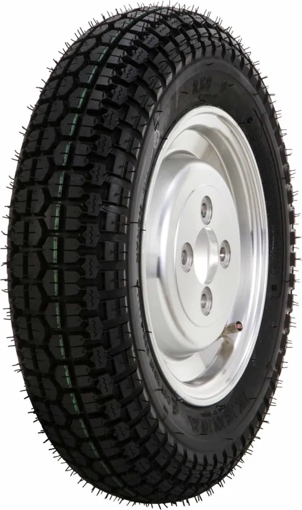 Roue complète 3.50-8 avec pneu KENDA K303 et jante alu brillante