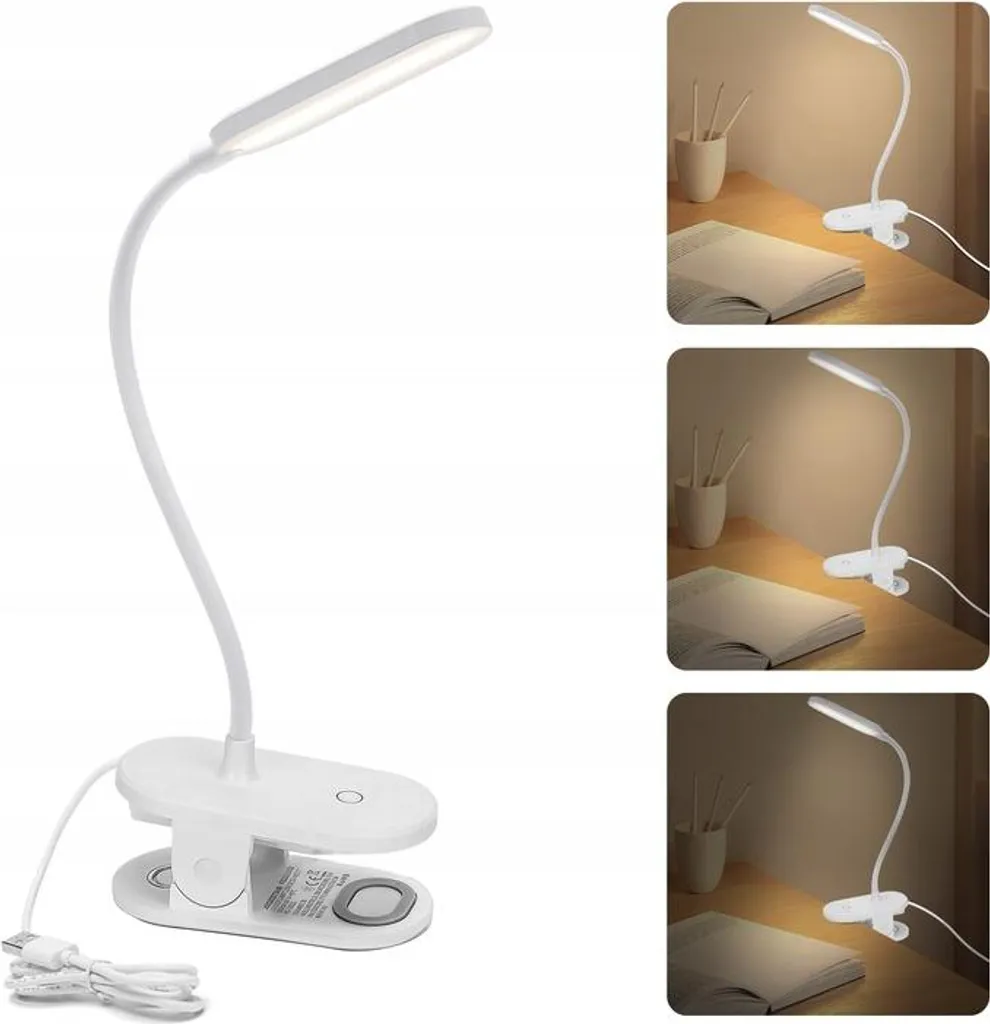 Lampe de chevet avec pince Aigostar blanche - Lampe de lecture LED clip