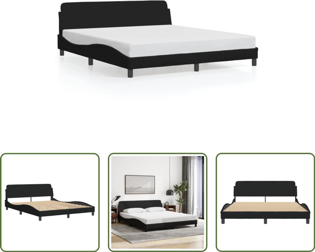 The Living Store Bettgestell mit Kopfteil Schwarz 160x200 cm Stoff