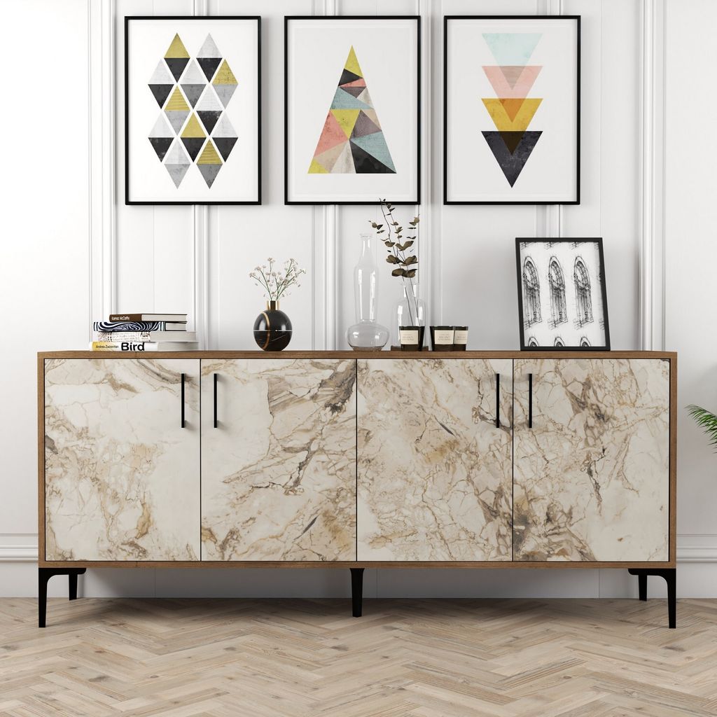 Skye Decor, Kiev - Walnut, White Marble, Wohnzimmerschränke, Nussbaum, 180 x 78 x 35 cm