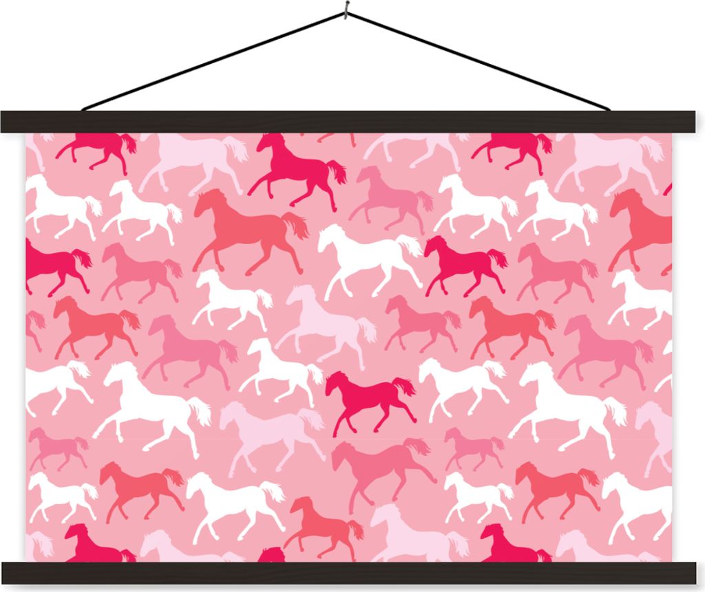 MuchoWow Textilposter Pferde - Rosa - Tiere - Mädchen - Kinder - Mädchen 150x100 cm mit schwarzem Rahmen - Schlafzimmer