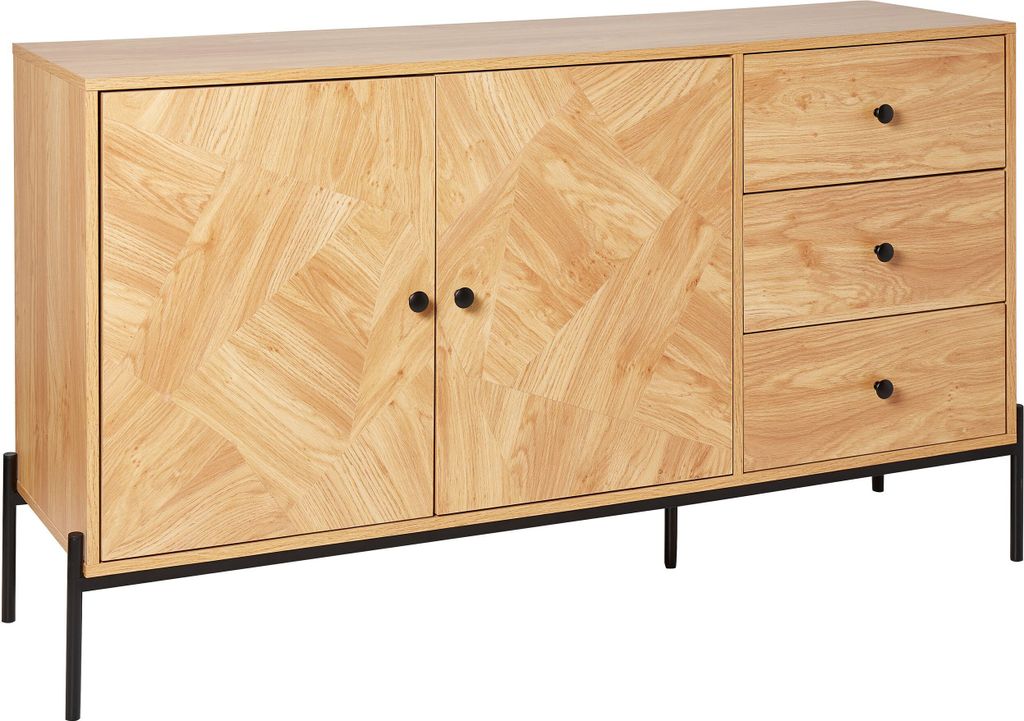 BELIANI Sideboard Heller Holzfarbton u. Schwarz mit 3 Schubladen Modernes Design Retro Stil Highboard Aufbewahrung Stauraum für Wohnzimmer