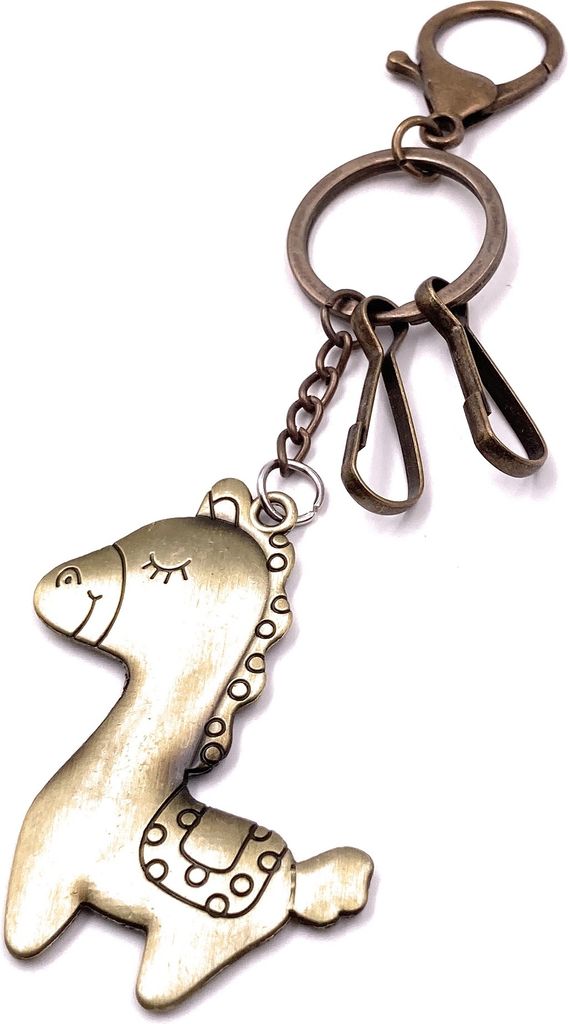 Onwomania Schlüsselanhänger Pferd schlafend Sattel Decke Bronze Anhänger Keychain