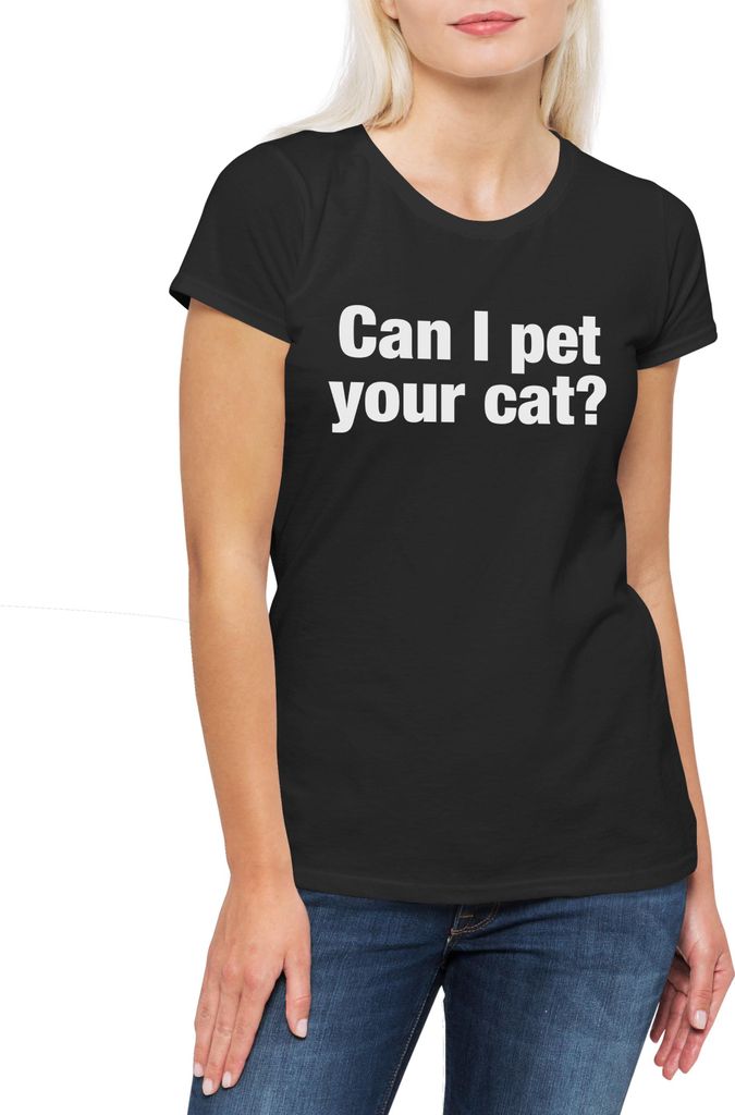 Urban Backwoods Can I Pet Your Cat, Damen T-Shirt, Farbe: Schwarz, Größe: XL