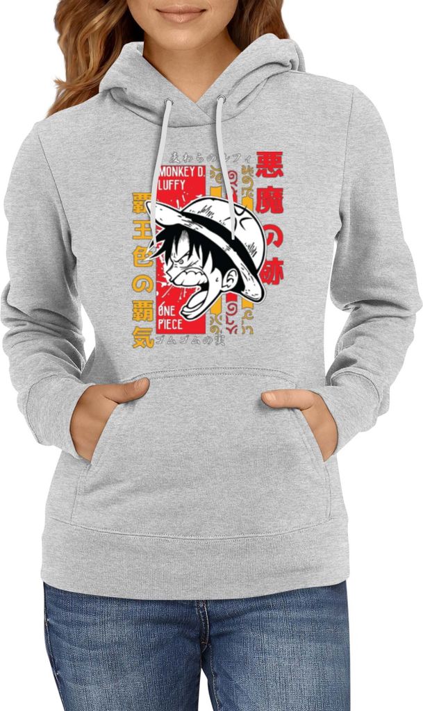 Damen Kapuzenpullover Japan Anime Manga One Manga Piece Anime Luffy 05 Mad Monkey, Lady S / Grau