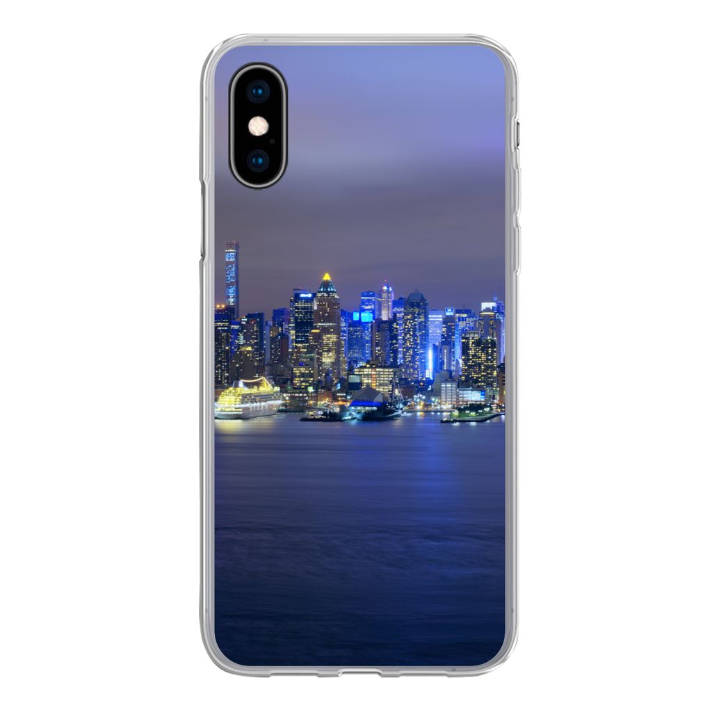 MuchoWow Handyhülle Schutzhülle Hülle für iPhone X New York - Skyline - Nacht Silikon Softcase Handy Hülle - Handyhülle